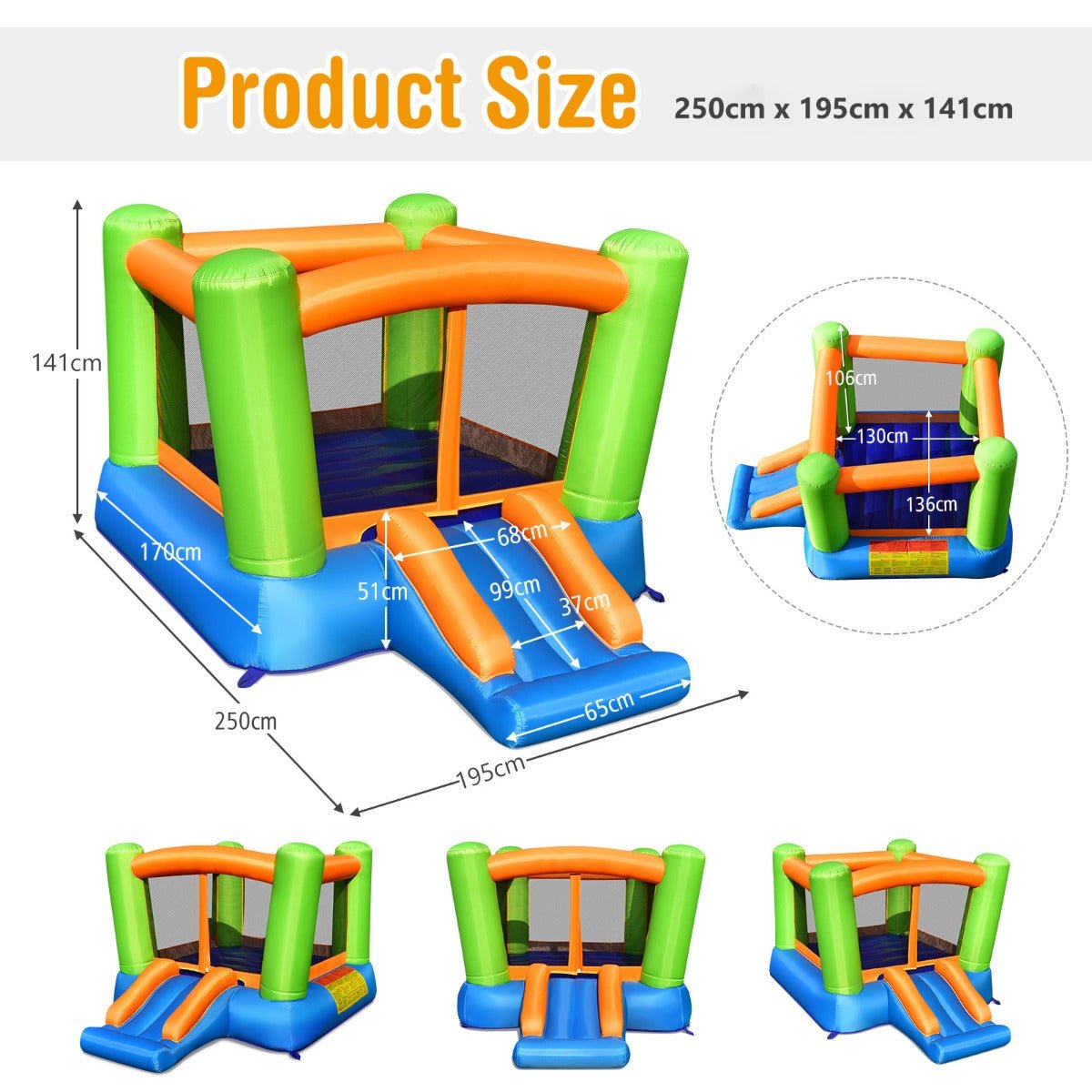 Kids Bounce House with Slide - Inflatable Fun (No Blower)