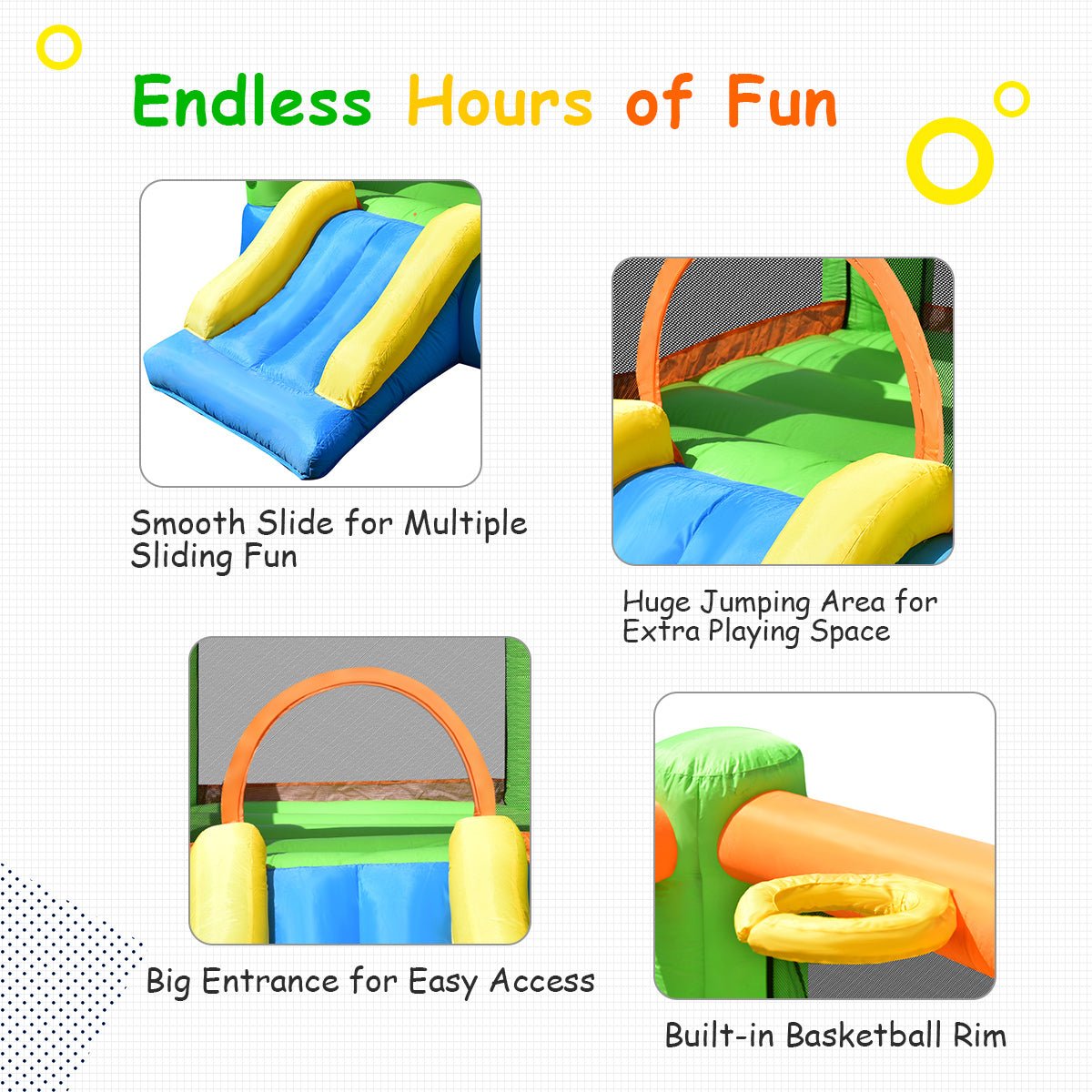 Kids Inflatable Bounce Playhouse - Slide, Basketball, and Active Play