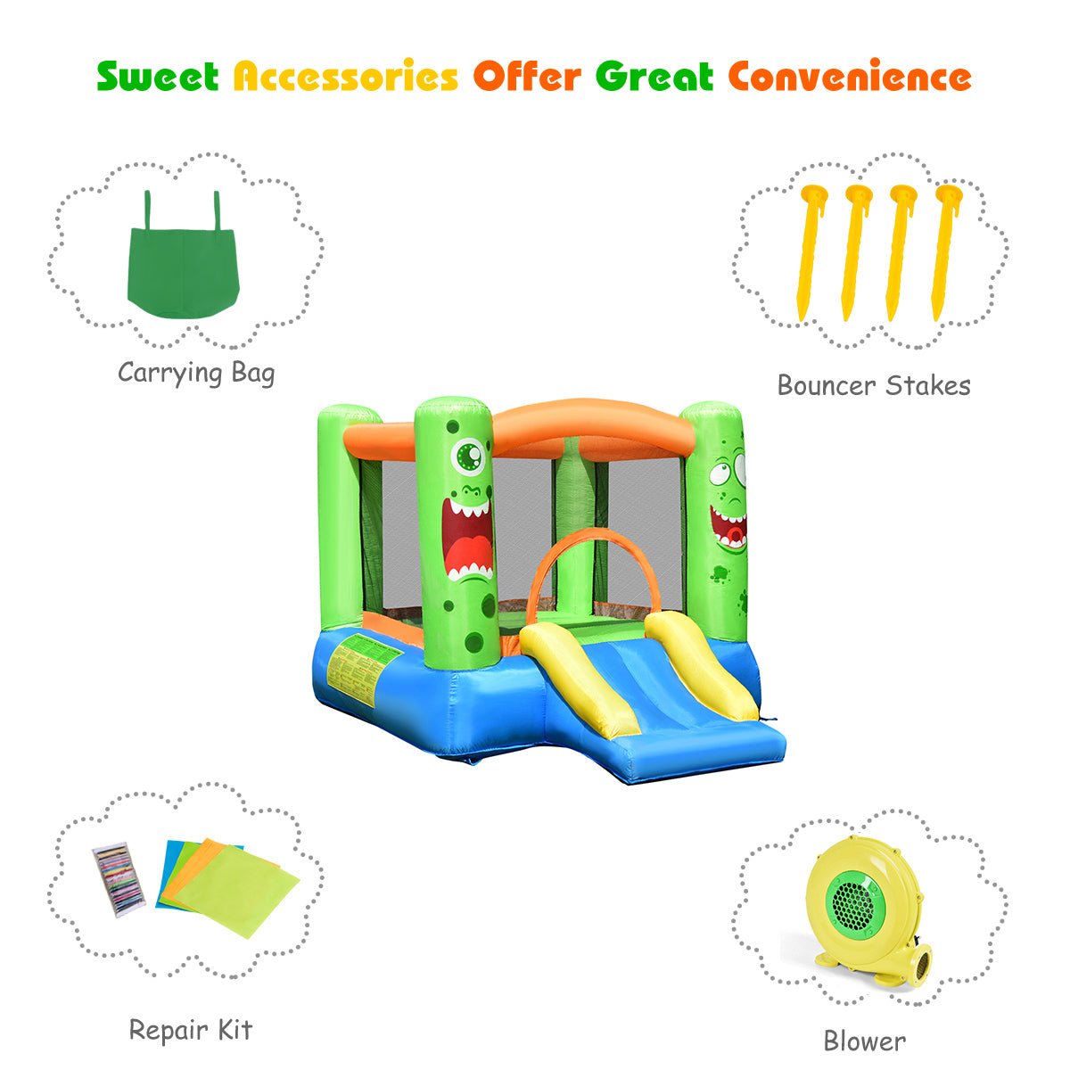 Kids Bounce House with Slide - Basketball Rim for Energetic Play