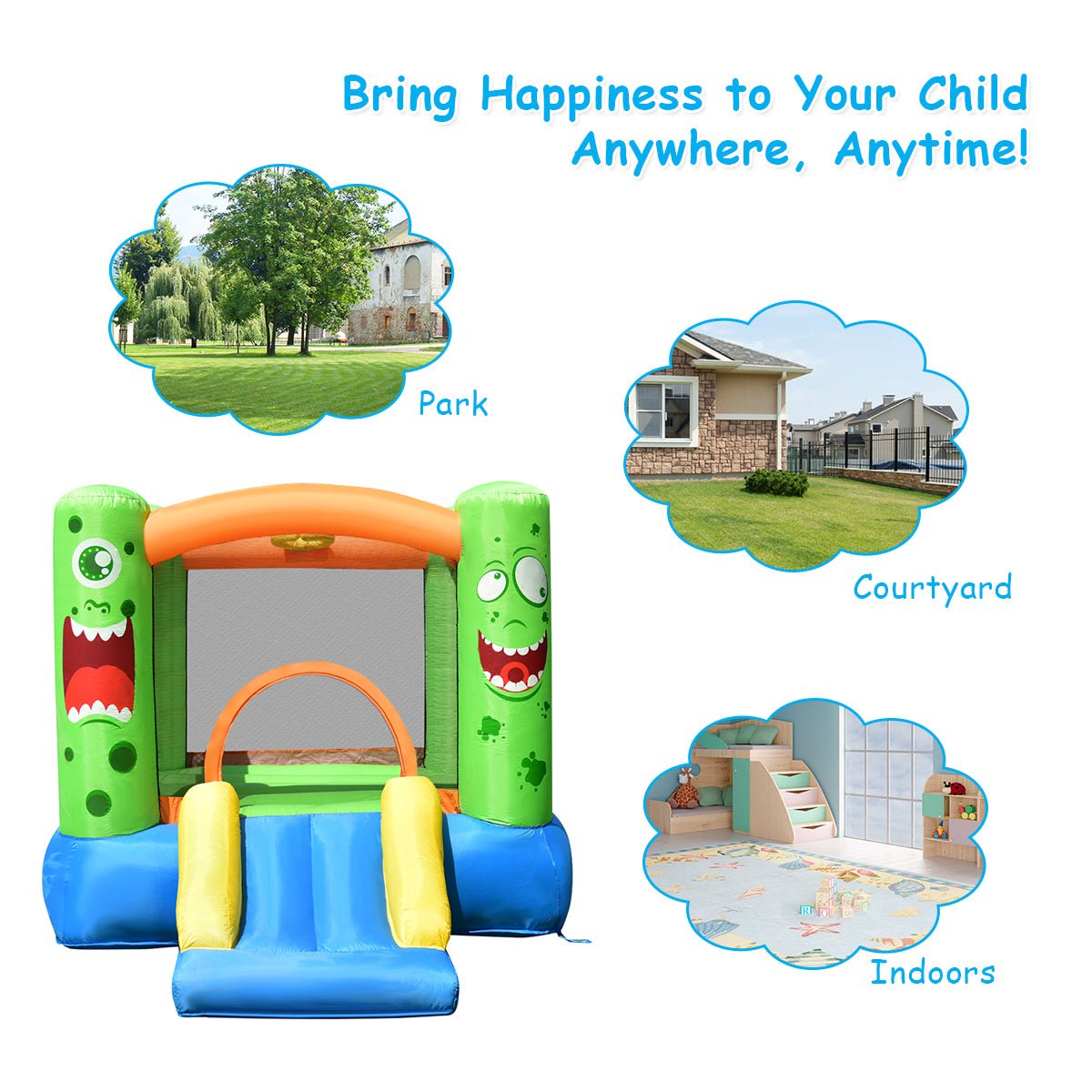 Unleash Joy: Kids Inflatable Bounce Playhouse with Basketball & Slide