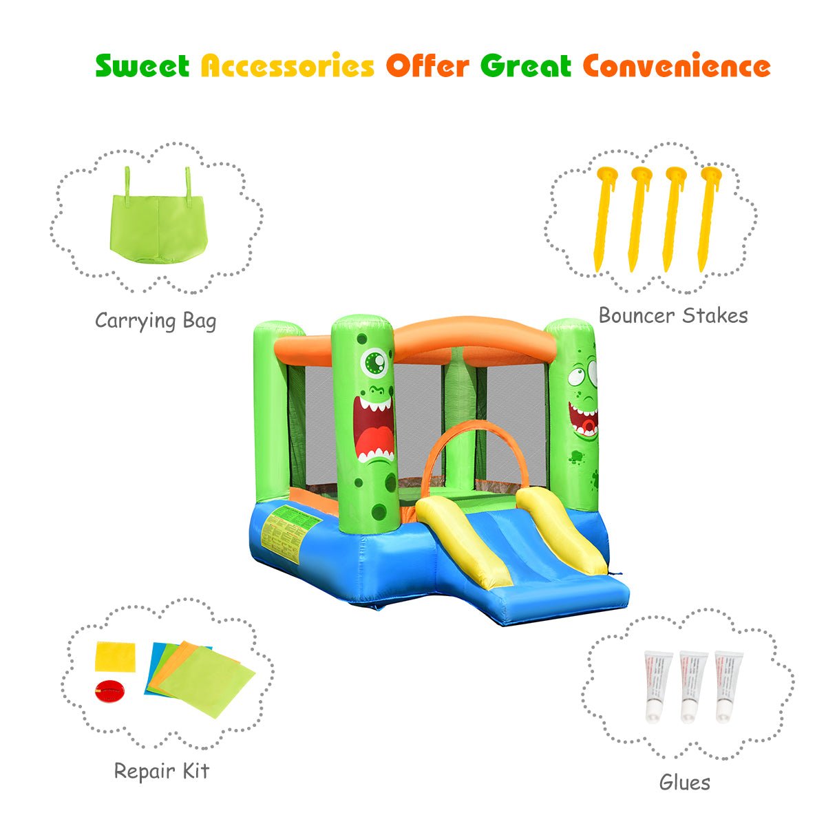 Energetic Adventures: Inflatable Bounce Playhouse with Slide & Basketball for Kids