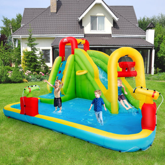 Splash into Fun: Inflatable Water Slide with Climbing Wall, Pool & Water Gun