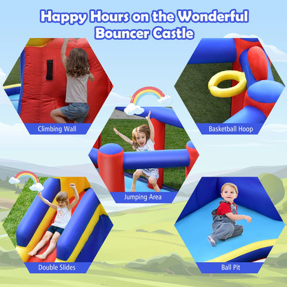 Kids inflatable bouncy castle with slides and ball pit for endless home playtime fun.