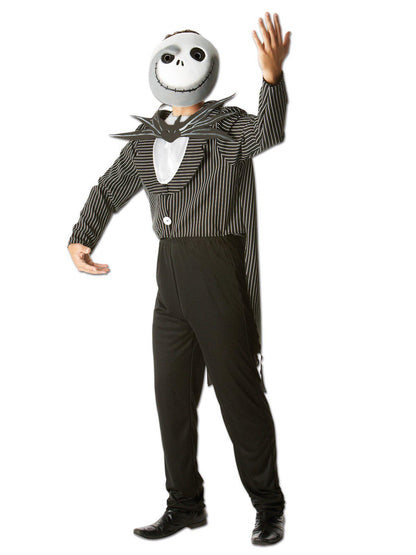 Halloween Adult Costume featuring Jack Skellington from The Nightmare Before Christmas, great for themed parties.