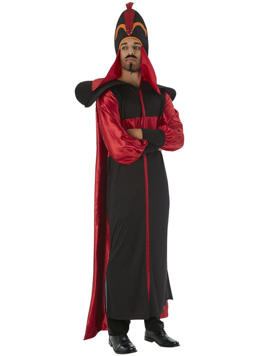 Jafar Adult Costume for Disney fans, includes deluxe robe and headpiece, perfect for cosplay.