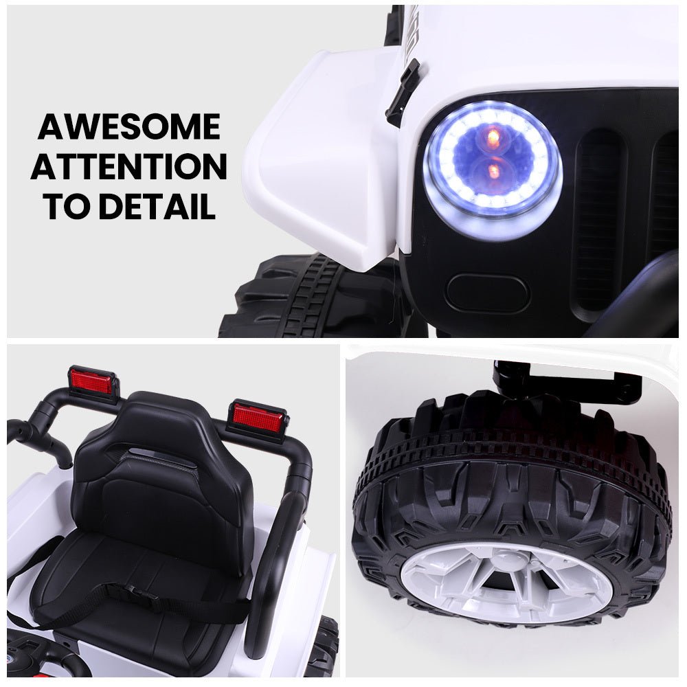 Jeep Inspired Electric Ride On Toy Car with Remote White