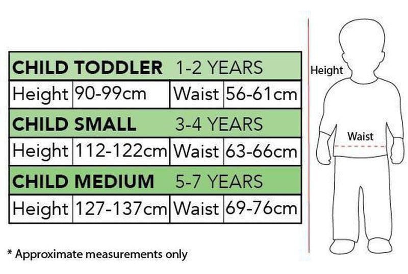 Measurements Jester Girl Costume Child Australia 