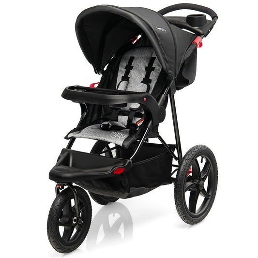 Black Jogging Stroller with Canopy and Backrest - Baby's Comfort