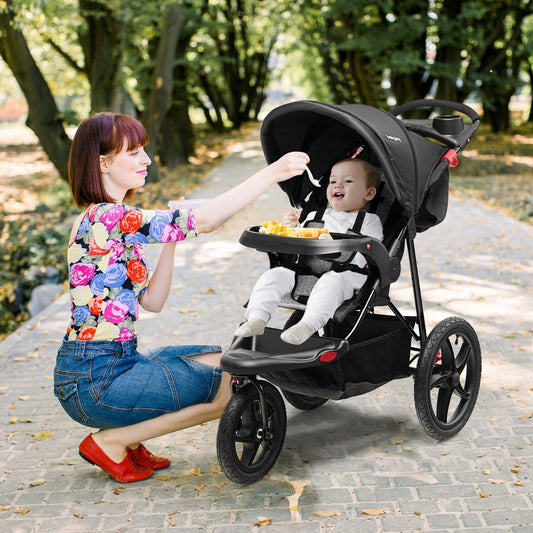 Jogging Stroller for Babies - Canopy and Backrest - Black