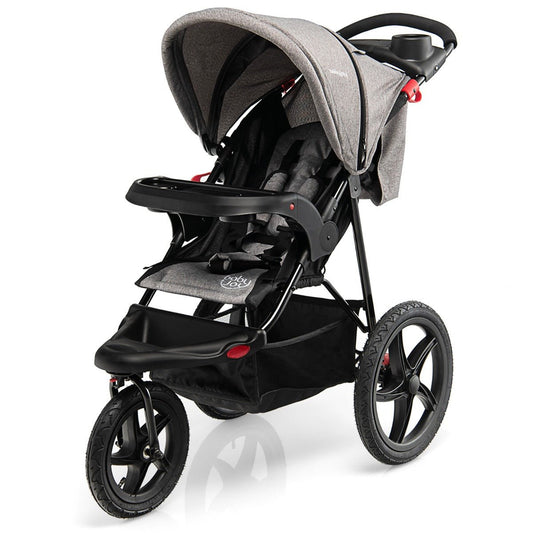 Grey Jogging Stroller with Canopy and Backrest - Comfortable Adventures