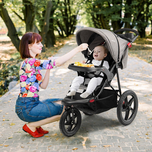 Jogging Stroller for Babier - Grey - Canopy and Backrest Included