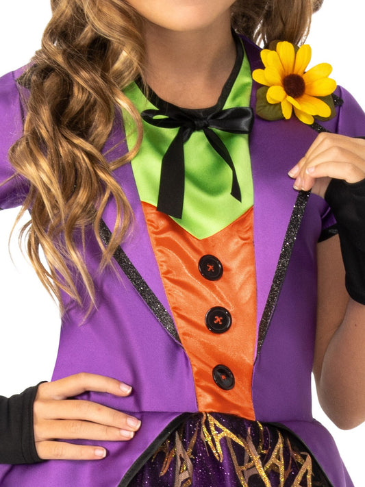 Colorful DC Comics Joker tutu dress costume for kids - playful and vibrant for dress-up fun at home.