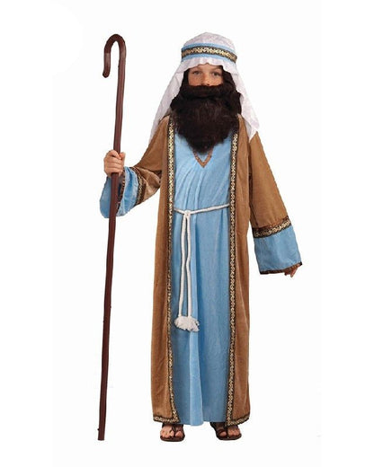 Childs biblical Joseph costume set with robe and headpiece for nativity play or dress-up.