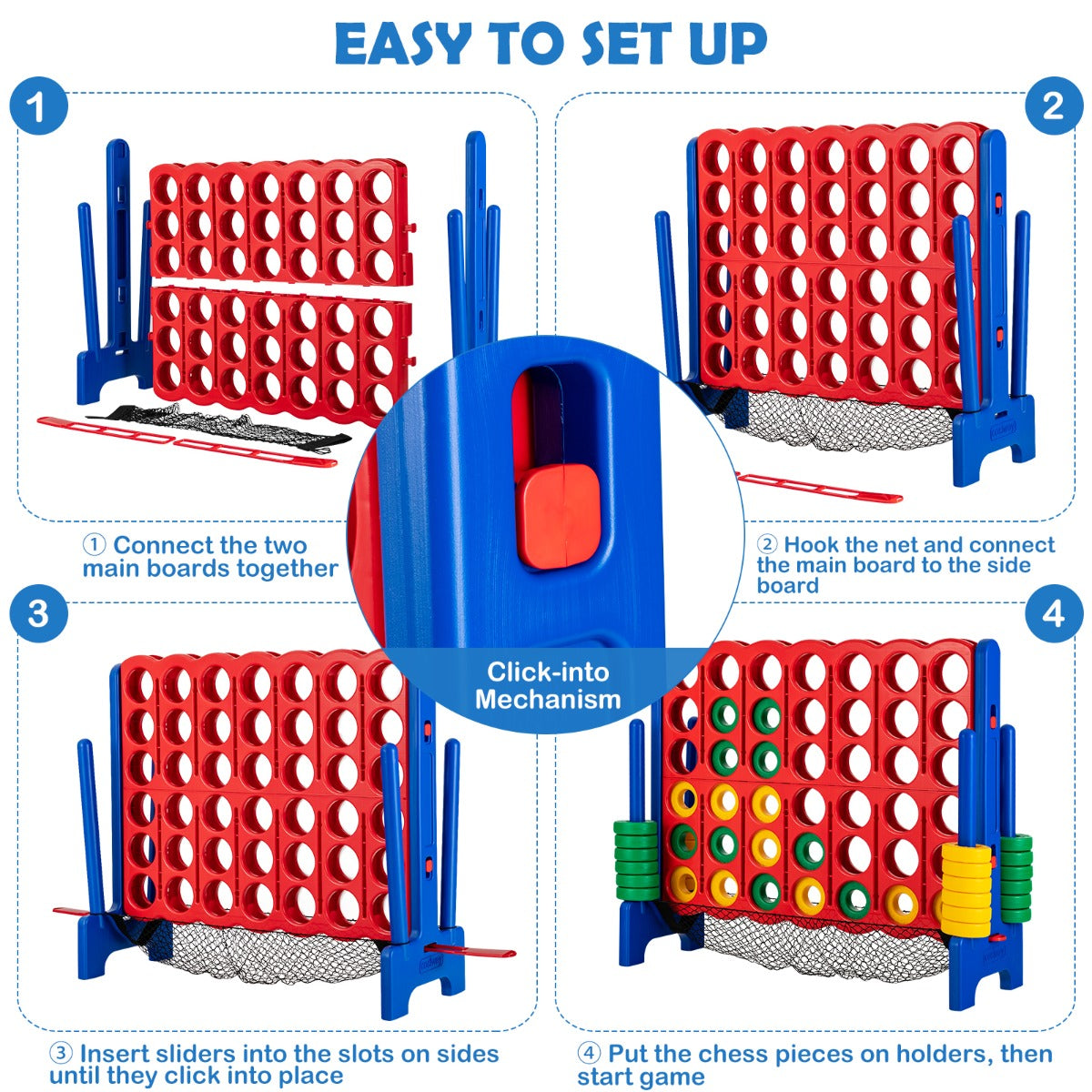 Portable Giant Connect 4 outdoor game set with carry bag for kids fun at home.