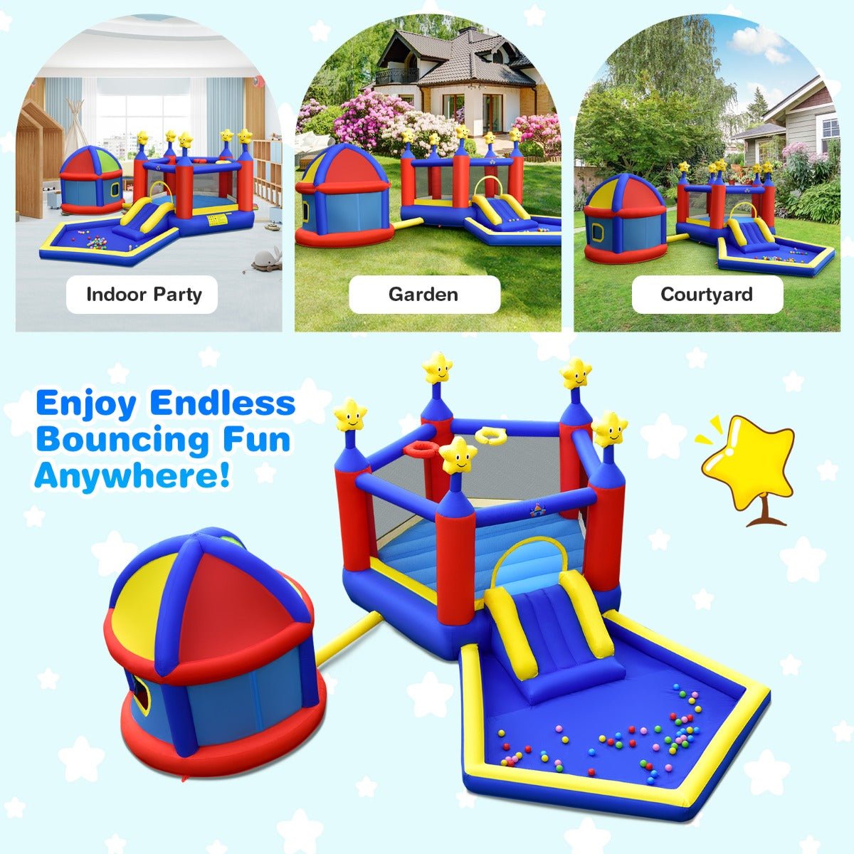 Inflatable Bouncy House with Dual Basketball Hoops - Energetic Play for Kids