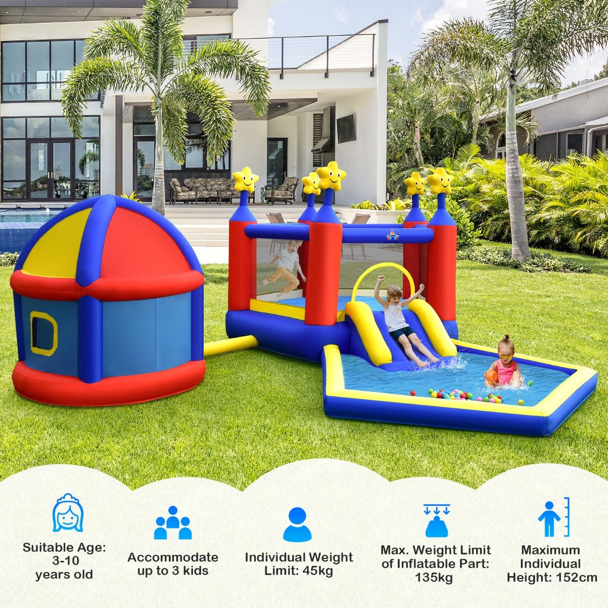 Inflatable Bouncy House with Double Basketball Hoops - Fun for Kids