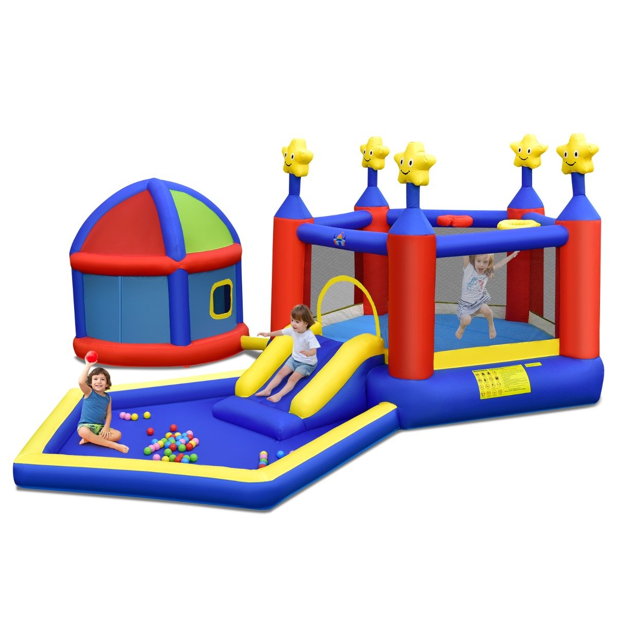 1Inflatable Bouncy House with Dual Basketball Hoops - Playful Entertainment