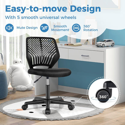 Adjustable kids mesh office chair in black with wheels | ideal for ergonomic home learning.