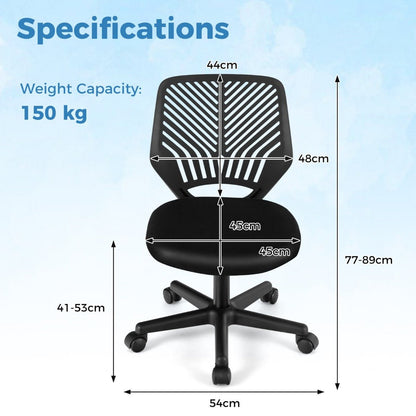 Black adjustable kids mesh office chair with wheels for comfortable and ergonomic study space.
