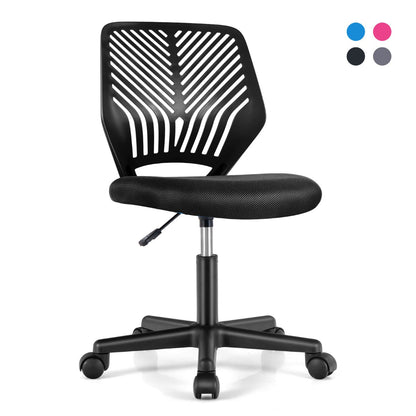 Kids black mesh office chair with adjustable height and wheels for comfortable home study.