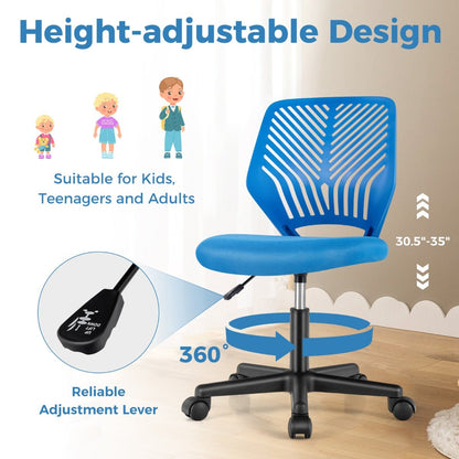 Blue Kids Mesh Office Chair with Wheels - Ideal for adjustable and ergonomic study space.