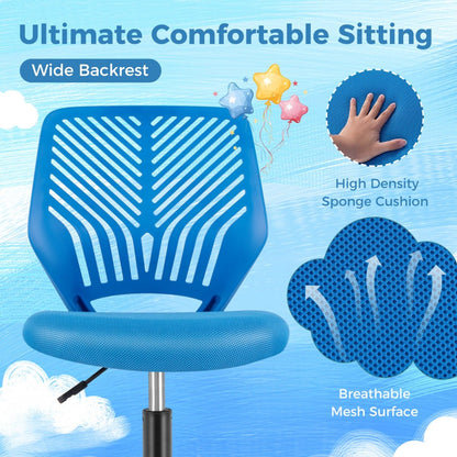 Blue Kids Mesh Office Chair with Wheels - Adjustable Height for ergonomic home workspace.