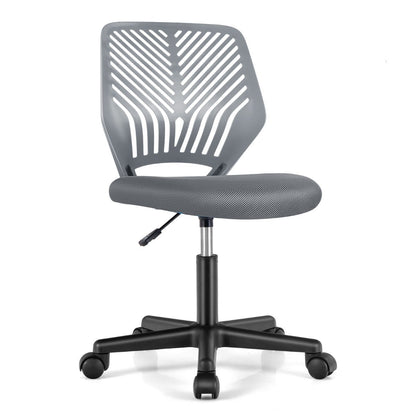 Kids office chair with adjustable height, grey mesh design, and wheels for comfortable studies.