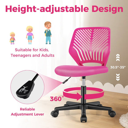 Childs pink mesh office chair with wheels, adjustable height - perfect for homework and play