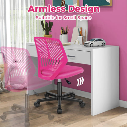 Kids pink mesh office chair with adjustable height and wheels for comfortable studying