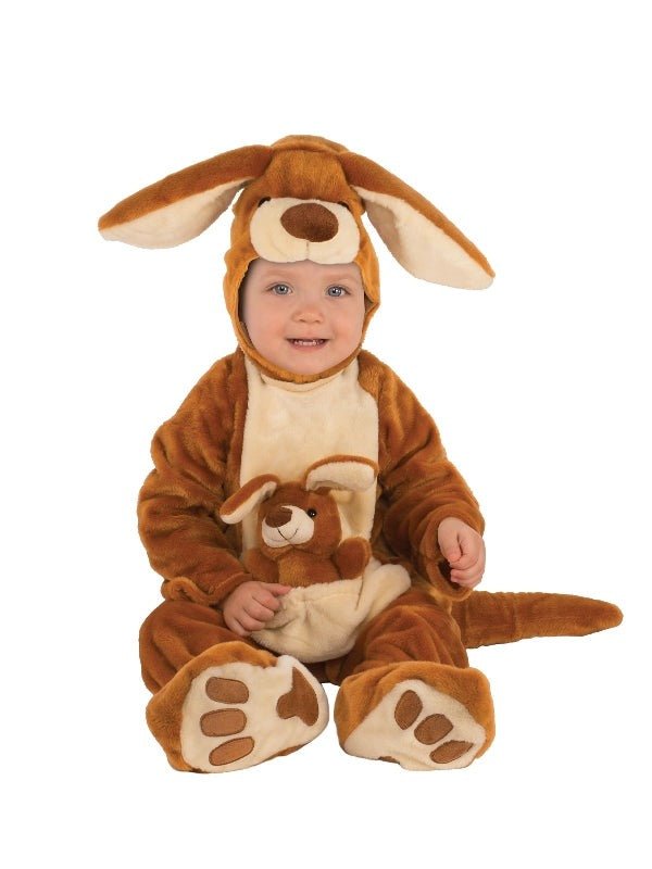 Toddler wearing Kangaroo Costume with Toy Joey in Pouch