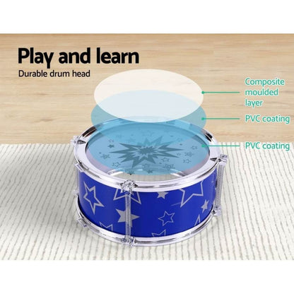 Keezi 11 Piece Kids Drum Set Toy Blue - Fun musical instrument for kids to play at home