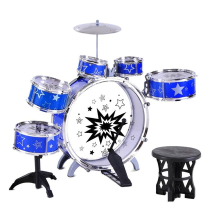 Keezi 11 Piece Kids Drum Set Toy Blue, perfect for young musicians at home.