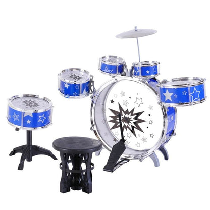 Keezi Kids Drum Set Toy in Blue, 11 Piece for Home Music Fun