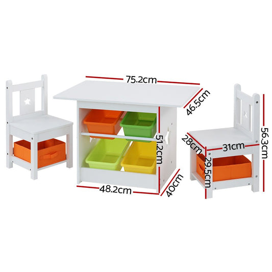 Keezi 3 PCS Kids Table and Chairs Set with Play Toys Storage Box for Home Fun