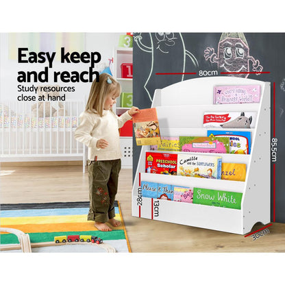 Keezi 5 Tier Kids Bookshelf White - Spacious, kid-friendly organizer for books and toys.