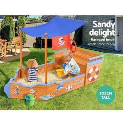 Keezi Boat Sand Pit w/ Canopy | Kids play area with UV-protected canopy for outdoor fun.