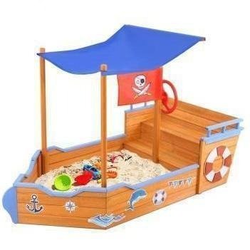 Keezi Boat Sand Pit with Canopy | Kids outdoor play with sun protection canopy.