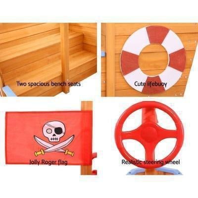 Keezi boat sand pit with canopy, treated timber, ideal for childrens outdoor play.