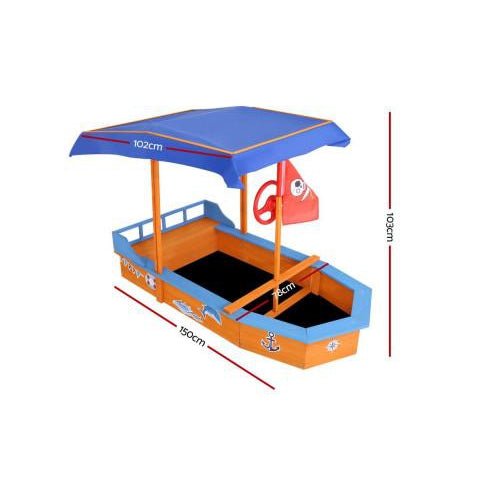 Outdoor Toys Keezi Boat shaped Canopy Sand Pit Measurements