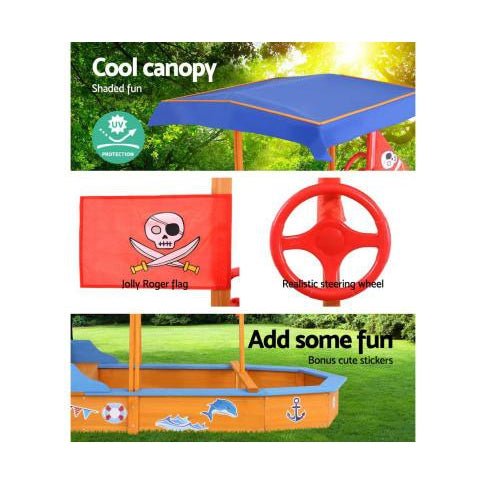 Keezi Kids Pirate Sandpit with Flag and Steering Wheel