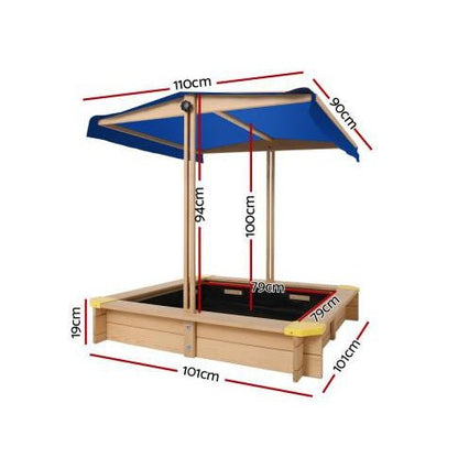 Keezi Children Canopy Sand Pit with Ground Sheet | Natural wood sandbox for backyard play.