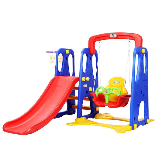 Keezi Kids 3-in-1 Slide Swing with Basketball Hoop for Indoor Outdoor Toddler Play