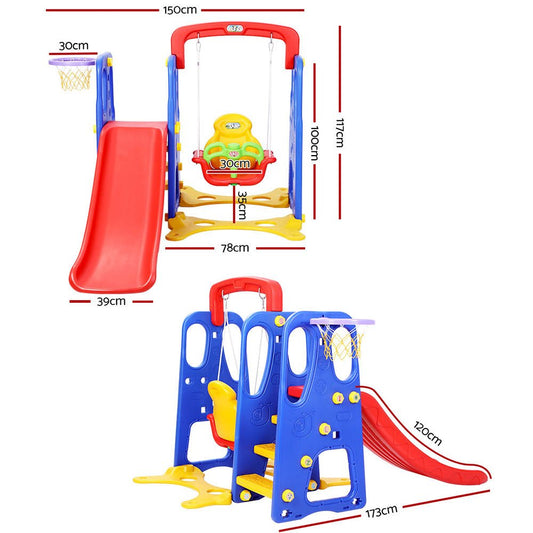 Keezi 3-in-1 Slide Swing with Basketball Hoop for Toddlers Indoor and Outdoor Play.