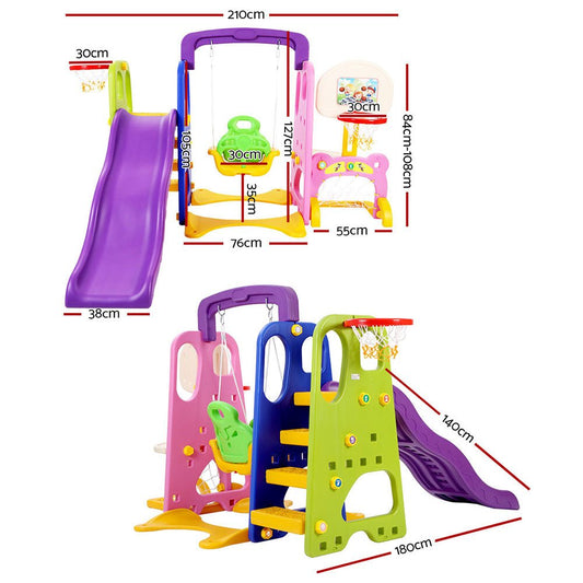 Keezi Kids 7-in-1 Slide Swing with Basketball Hoop for active indoor/outdoor playtime.