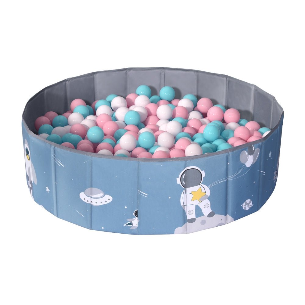 Keezi kids foldable ball pool pit in blue with storage bag, perfect for home play.