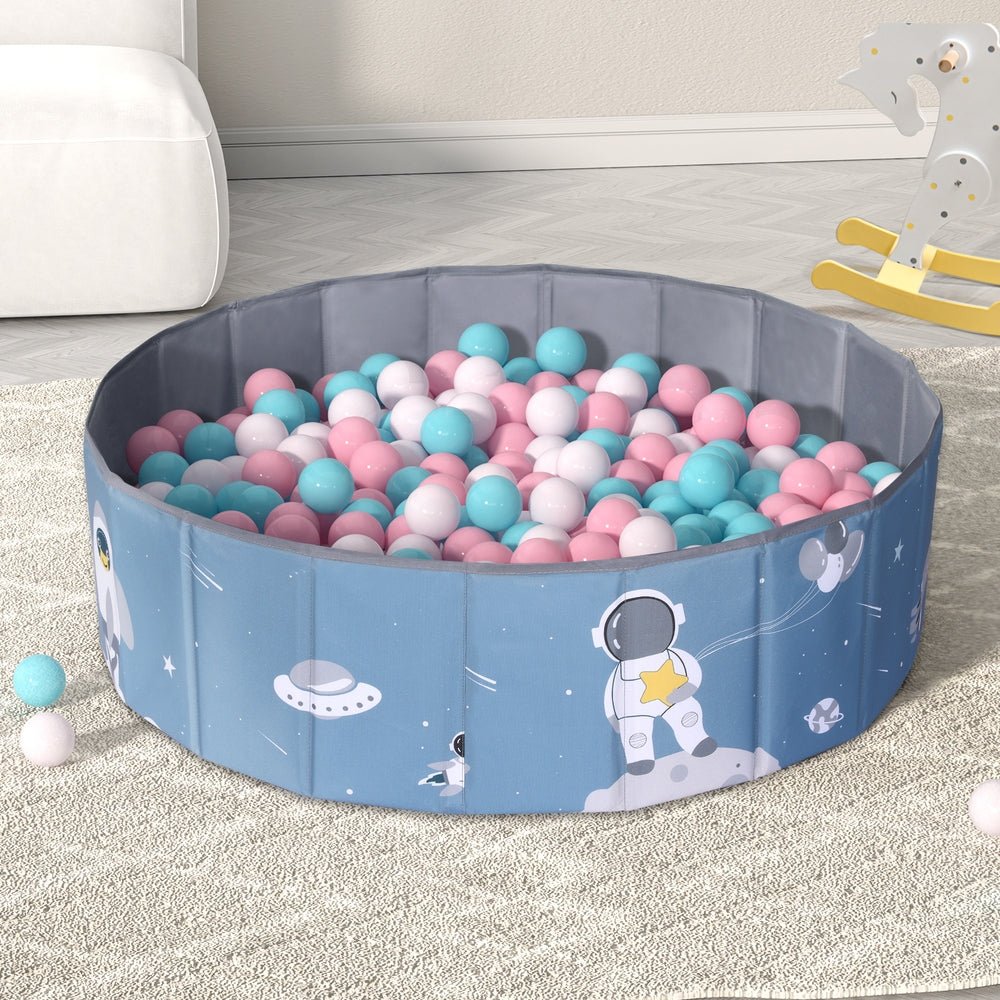 Blue foldable kids ball pool pit with storage bag for fun indoor play.