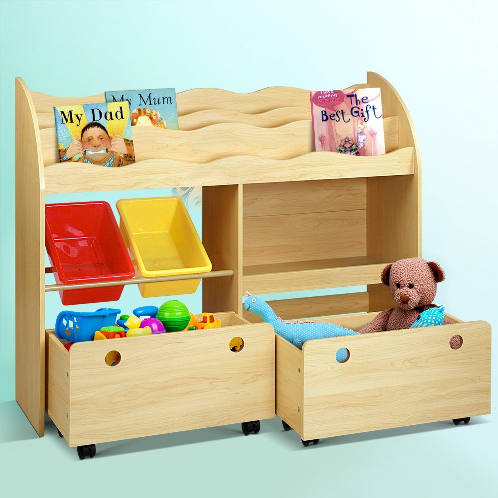 Keezi Kids Bookshelf - Colorful toy storage organizer with display rack for childrens room.