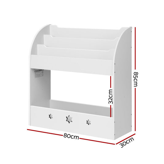 Keezi white bookshelf with toy storage for kids, perfect organizer for childrens books.