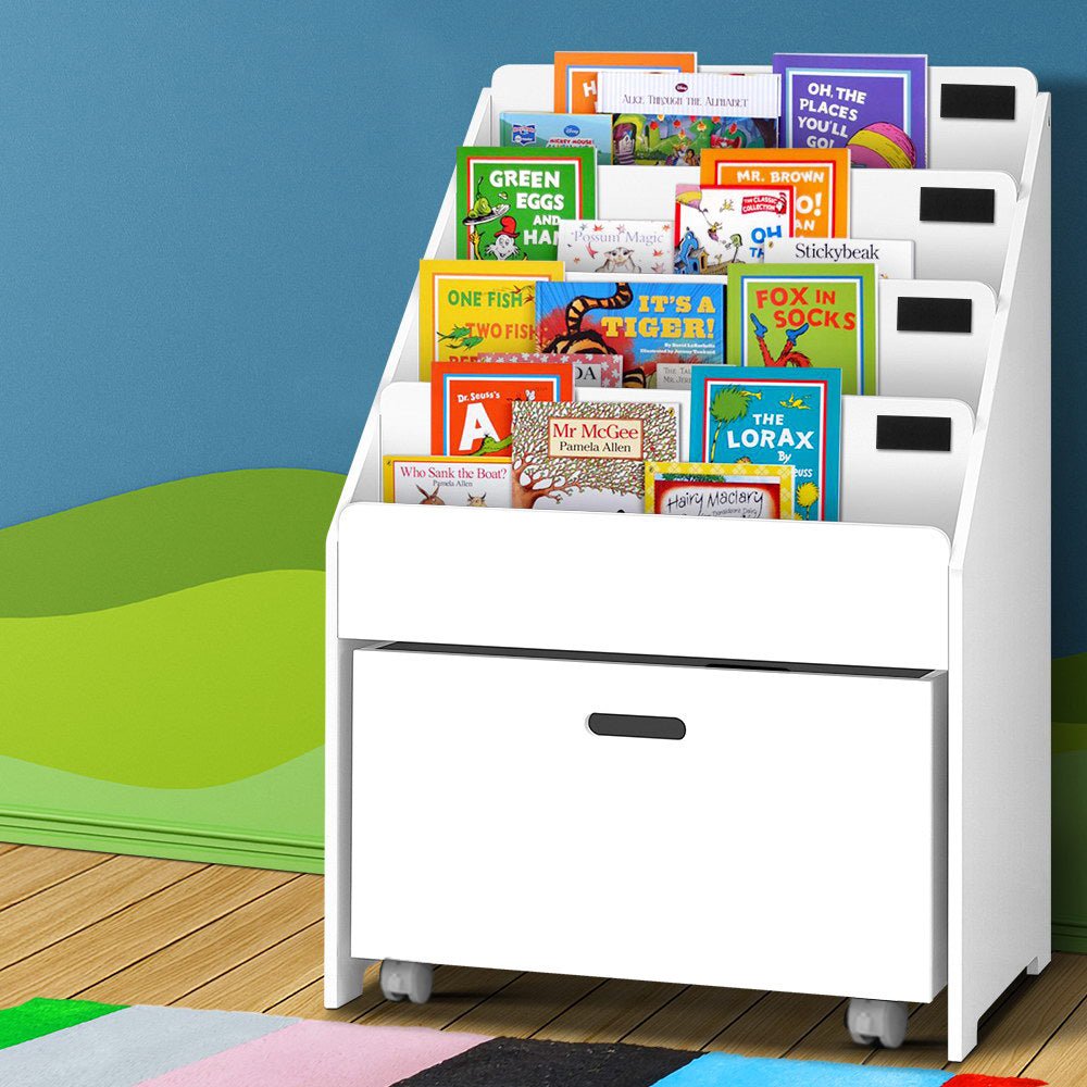 Keezi Kids Bookshelf | Colorful storage organizer for childrens books, toys, and display items.