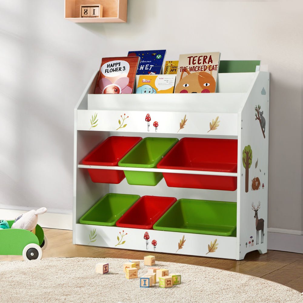 Keezi Kids Bookshelf Toy Box Organiser 6 Bins